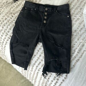 Women's Black Distressed Denim Shorts